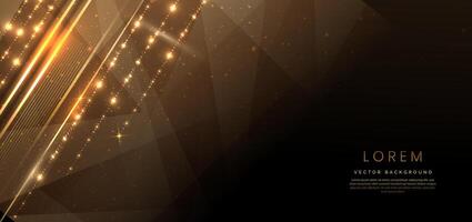 Abstract elegant dark brown background with golden line and lighting effect sparkle. Luxury template award design. vector