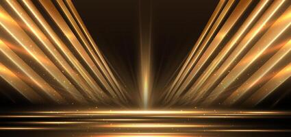 Elegant golden scene diagonal glowing with lighting effect sparkle on black background. Template premium award design. vector