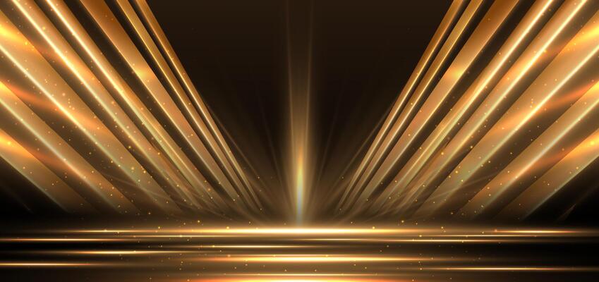 Elegant golden scene diagonal glowing with lighting effect sparkle on black background. Template premium award design.