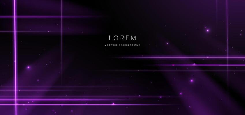 Abstract purple light rays on black background with lighting effect and bokeh.