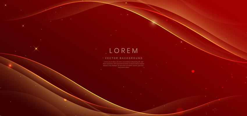 Luxury red background with curved glowing golden line lighting effect sparkle. Template premium award ceremony design.