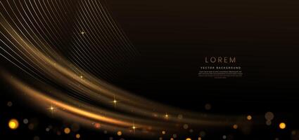 Abstract elegant dark brown background with golden line and lighting effect sparkle. Luxury template award design. vector
