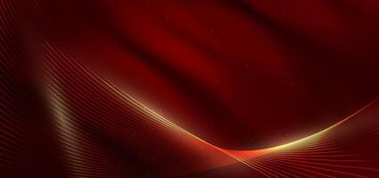 Abstract luxury glowing lines curved overlapping on dark red background. Template premium award design. vector