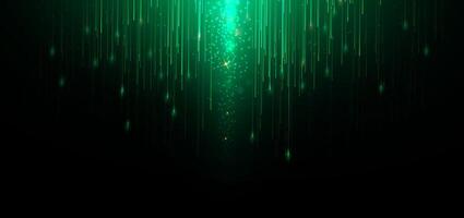 Abstract elegant green glowing line with lighting effect sparkle on black background. Template premium award design. vector