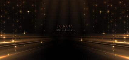 Elegant golden scene diagonal glowing with lighting effect sparkle on black background. vector