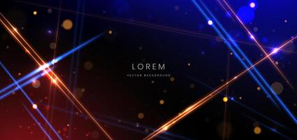 Abstract technology futuristic neon neon glowing blue and orange light lines with speed motion blur effect on dark blue background. vector