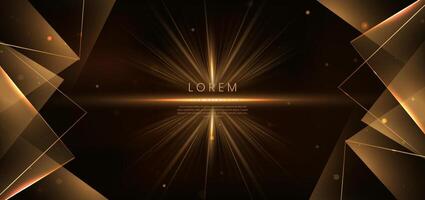 Abstract luxury golden triangles lighting effect glowing on dark brown background and sparkle. vector