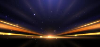Abstract glowing orange and gold diagonal light ray on dark background with lighting effect. vector