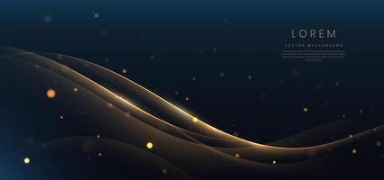 Gold curved ribbon on dark blue background with lighting effect and sparkle with copy space for text. Luxury design style. vector