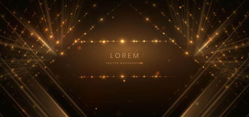 Abstract luxury golden lighting effect glowing on dark brown background and sparkle. Template premium award ceremony design.