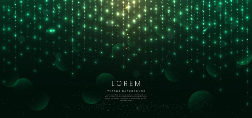 Abstract elegant green glowing line with lighting effect sparkle on dark green background. Template premium award design.