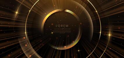 Abstract luxury golden circles lines overlapping on dark brown background with lighting effect and sprkle. Template premium award design. vector