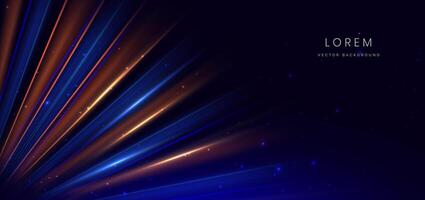 Abstract technology futuristic neon diagonal glowing blue and orange light ray with speed motion blur effect on dark blue background. vector