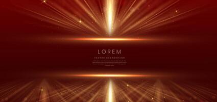 Abstract elegant red background with golden line and lighting effect sparkle. Luxury template award design. vector