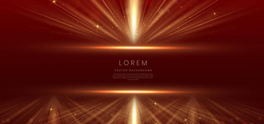 Abstract elegant red background with golden line and lighting effect sparkle. Luxury template award design.