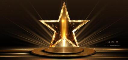 Elegant golden scene diagonal glowing with star lighting effect sparkle on black background. vector