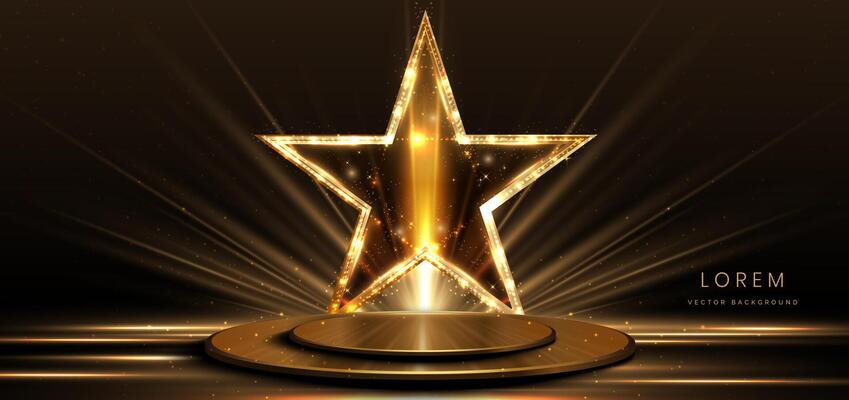 Elegant golden scene diagonal glowing with star lighting effect sparkle on black background.