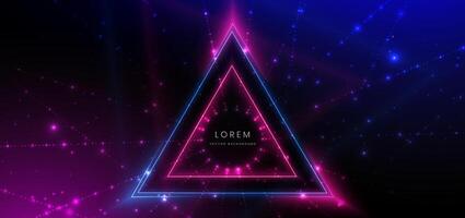 Abstract technology futuristic neon triangle glowing blue and pink light lines with speed motion blur effect on dark blue background. vector