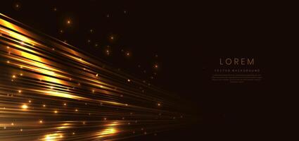 Abstract gold diagonal lines lighting effect dot neon gold light sparkle on dark brown background. vector