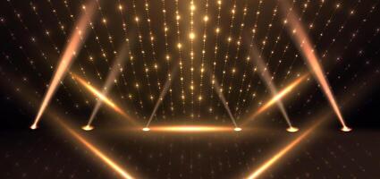 Abstract elegant gold glowing line with lighting effect sparkle on black background. Template premium award design. vector