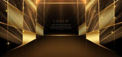 Elegant golden scene diagonal glowing with lighting effect sparkle on black background. Template premium award design. vector