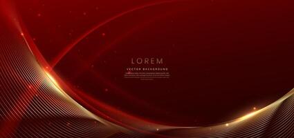 bstract red background with golden lines and lighting effect. Luxury design style. vector