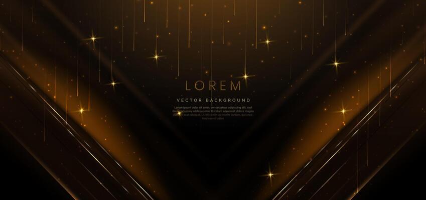 Abstract luxury golden lighting effect glowing on dark brown background and sparkle. Luxury celebration design.