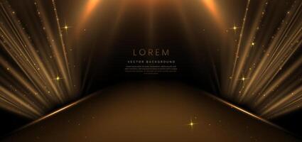 Elegant golden scene diagonal glowing with lighting effect sparkle on black background. Template premium award design. vector