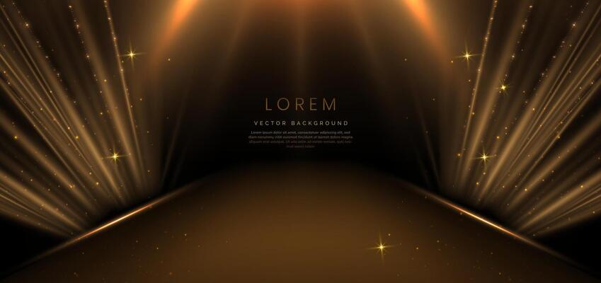 Elegant golden scene diagonal glowing with lighting effect sparkle on black background. Template premium award design.