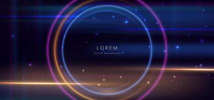 Abstract technology futuristic circles right lay neon glowing light effect on dark blue background. vector