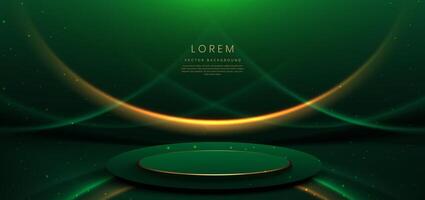 Elegant green stage background with green dot neon line and lighting effect sparkle. Empty podium show case. Luxury template award design. vector