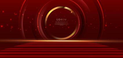 Elegant red stage with gold diagonal glowing lighting effect and sparkle. Template premium award design. vector