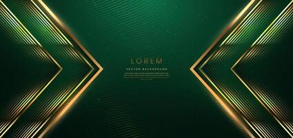 Abstract gold triangles lines on dark green background with lighting effect and sparkle with copy space for text. Luxury award design style. vector