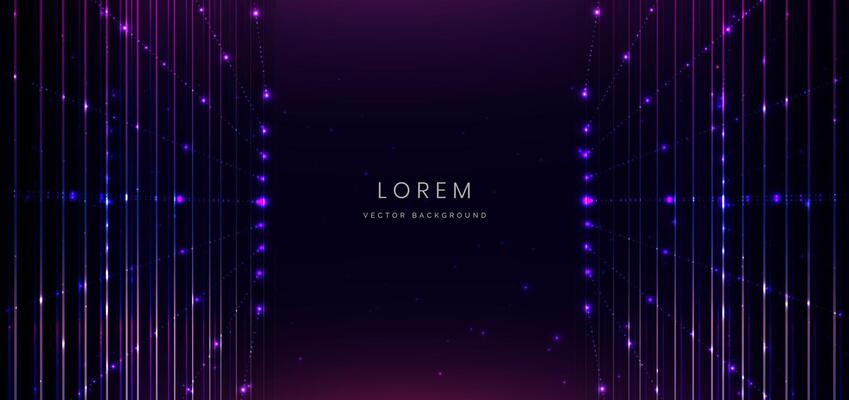 Abstract technology futuristic diagonal glowing lines neon purple and blue light ray on dark purple background with lighting effect.