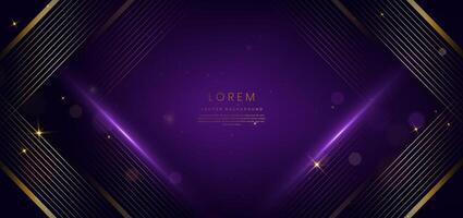 Luxury triangle elegant purple with golden lines and light effect and bokeh with copy space for text. Template award design. vector