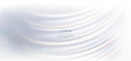 Luxury grey and white curved lines background with golden line and lighting effect sparkle. vector