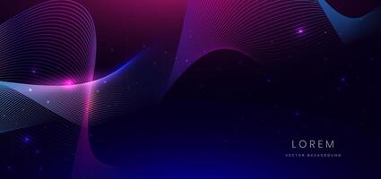 Abstract technology futuristic glowing neon blue and pink wave light lines with speed motion moving on dark blue background. vector