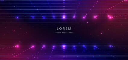 Abstract technology futuristic horizontal glowing lines neon blue and pink light ray on dark blue background with lighting effect. vector