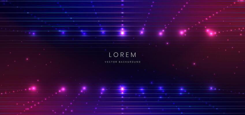 Abstract technology futuristic horizontal glowing lines neon blue and pink light ray on dark blue background with lighting effect.