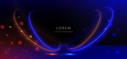 Abstract background luminous swirl neon blue and orange with lighting effect. Sparking and bokeh. Luxury scence concept. vector