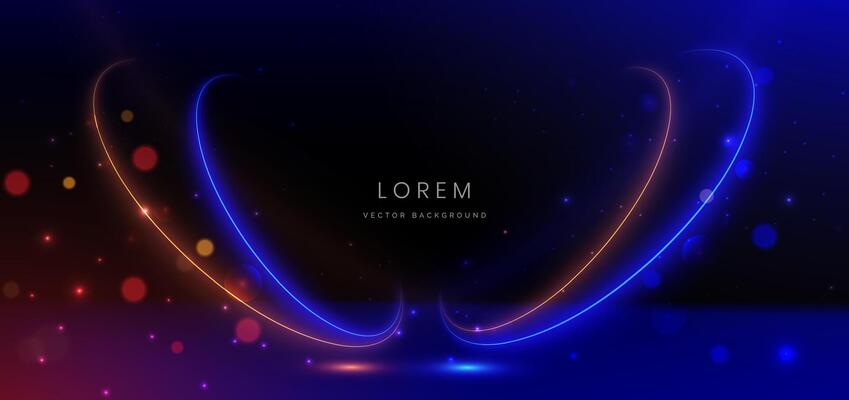 Abstract background luminous swirl neon blue and orange with lighting effect. Sparking and bokeh. Luxury scence concept.