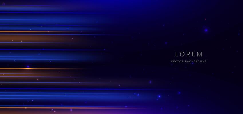 Abstract technology futuristic glowing neon blue and gold light ray on dark blue background with lighting effect.