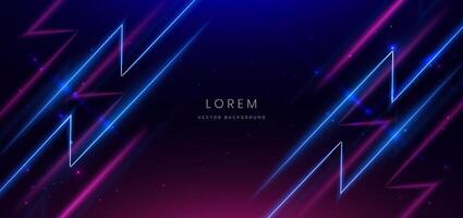 Abstract blue and pink neon diagonal glowing on dark blue background with lingthing effect sparkle. vector
