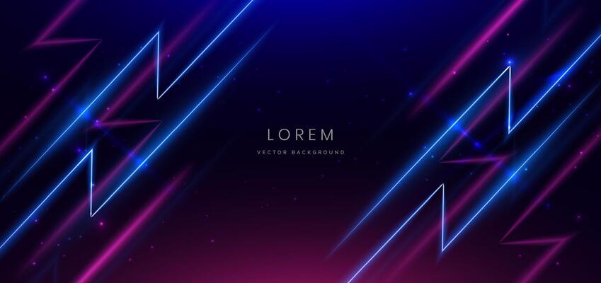 Abstract blue and pink neon diagonal glowing on dark blue background with lingthing effect sparkle.