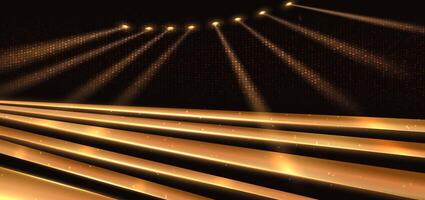Elegant golden stage horizontal glowing with lighting effect sparkle background. Template premium award design. vector