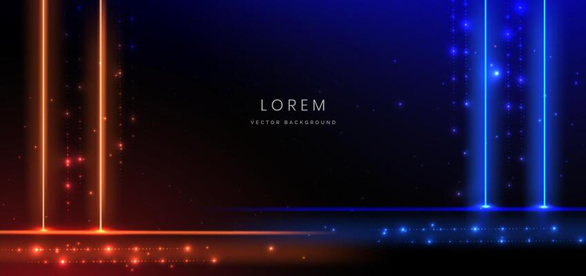 Abstract technology futuristic glowing neon blue and orange light ray on dark blue background with lighting effect.