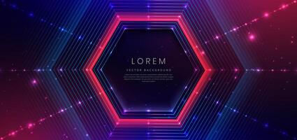 Abstract technology futuristic glowing neon blue and pink hexagon light lines with speed motion moving on dark blue background. vector