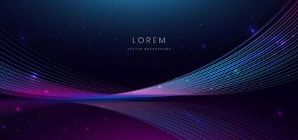 Abstract technology futuristic glowing neon blue and pink wave light lines with speed motion moving on dark blue background. vector