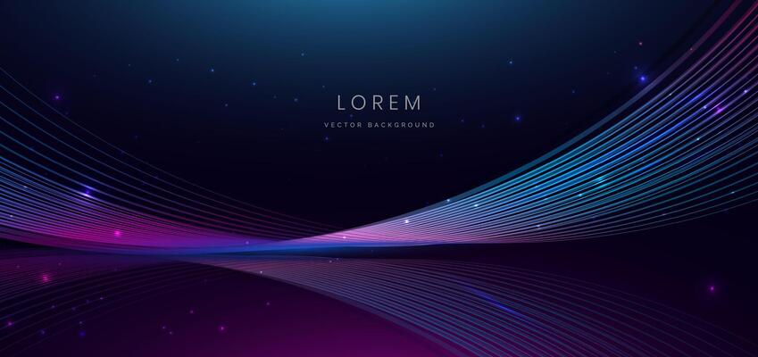 Abstract technology futuristic glowing neon blue and pink wave light lines with speed motion moving on dark blue background.