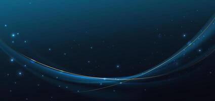 Luxury dark blue background with golden line curved and lighting effect sparkle. vector